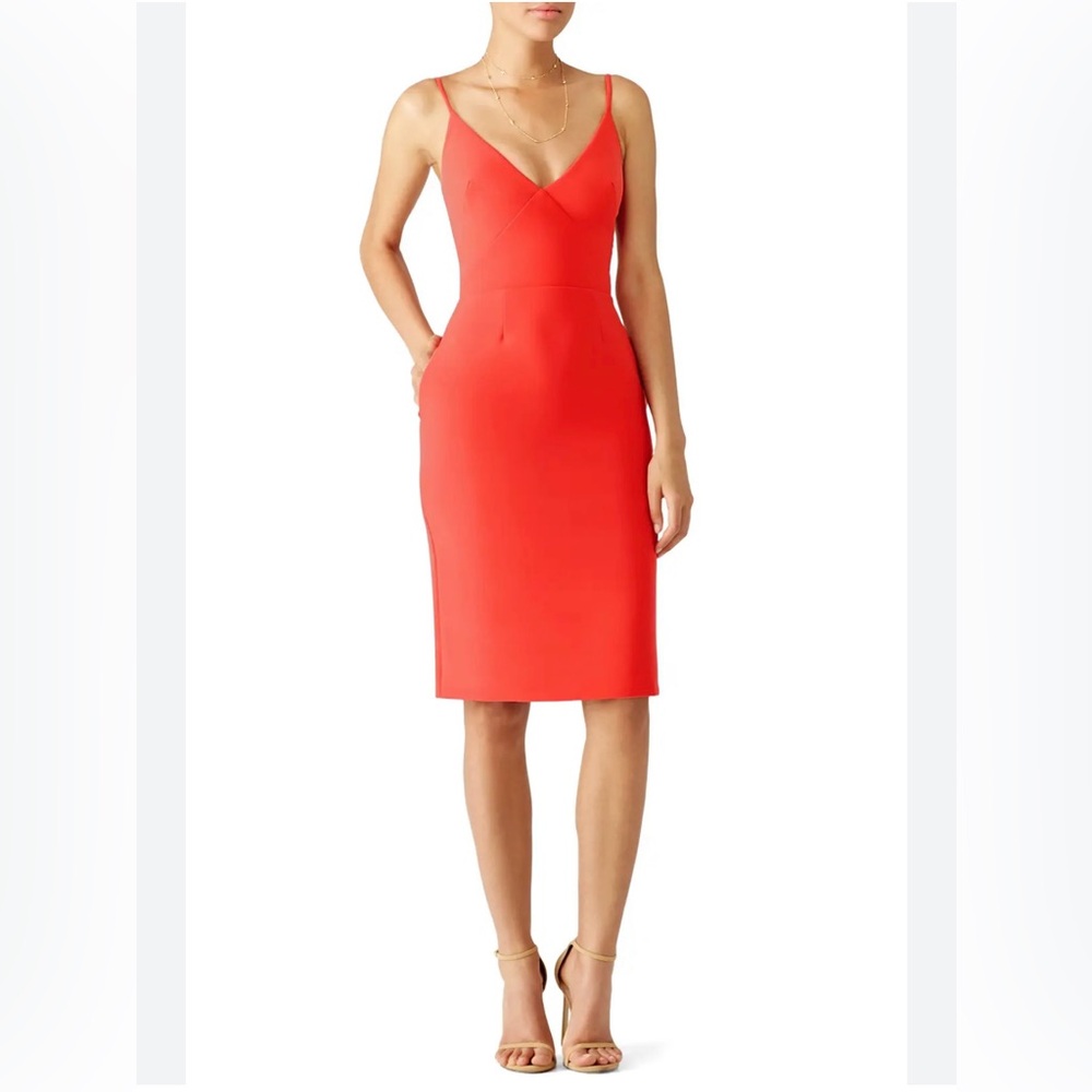 Monique Lhuillier Vibrant Red Midi Dress (A124) Fully Lined
